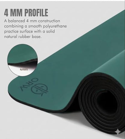 ORW Non Slip Hot Yoga Mat with Carrying Strap - Grip Surface & Natural Rubber Base, REACH Tested, Home & Studio Practice - color: Blackish Green PU Rubber Mat 72x24