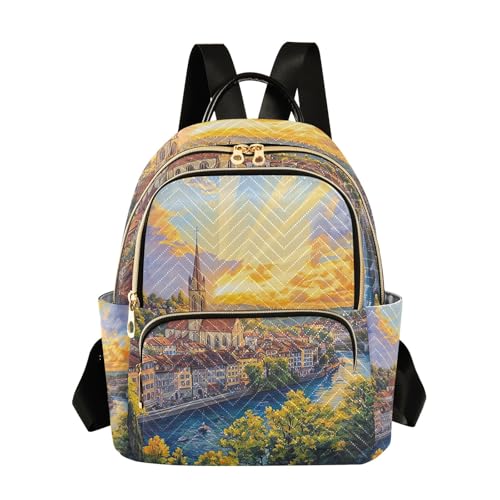 Beautiful Painting of City Small Backpack for Women Travel Back Pack Lightweight Cute Backpacks Ladies Shoulder Bags - size: Small