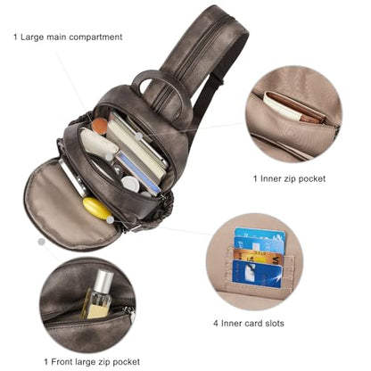 CLUCI Sling Bag for Women Leather Women's Backpack Small Convertible Backpack Purse Crossbody Bag for Travel - color: 0-6 Coffee