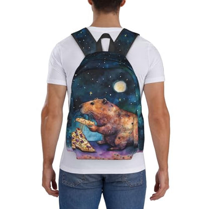 Funny Galaxy Pizza Capybara Backpack School Bag Lightweight Bookbag Casual Daypack for Girls Boys Kids Women Men Travel Laptop 16 Inch - color: Galaxy Pizza