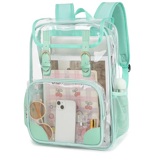 Fuyicat Clear Backpack Heavy Duty PVC Transparent Girls Kids School Backpacks Stadium Approved See Through College Bookbag for Women (Green), Large - color: Green