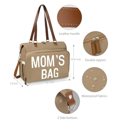 Mom‘s Diaper Bag 4 in 1 Diaper Baby Tote, Hospital Bag for Labor & Delivery, Large Waterproof Baby Travel Weekender with 3 Insulated Pockets, Khaki - color: Khaki M
