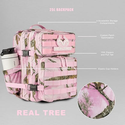 WOLFpak 25L Athletic Gym Backpack (Realtree APX Flushing Pink) Durable 1000D Waterproof Oxford Material w/MOLLE Webbing, Laptop Pocket & Dual Cup Holders, Durable Fitness/Travel/Military Daypack - color: Realtree Apx Flushing Pink