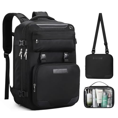 Maelstrom Travel Backpack for Women Men,30L Laptop Backpack Fits 17-Inch Laptop,Carry On Backpack for Airplanes with Crossbody Bag&Shoe Compartment&Toiletry Bag (Black With Toiletry Bag, Large) - color: Black With Toiletry Bag, size: C.17.3 inch-Standard