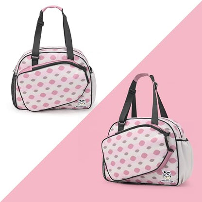 Boulder Bee Pickleball Tote Bag for Women with Paddle Holder - color: Pink Checkered Pattern