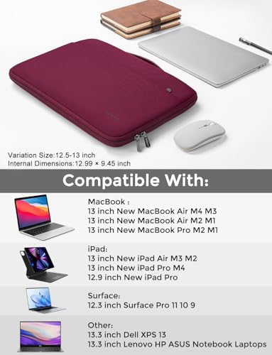 DOMISO Laptop Case Sleeve Protective Cover Compatible with MacBook Air 13 M4 M3 M2,MacBook Pro M2 M1,iPad Air/Pro,13 inch Dell,Lenovo, HP,Asus,Waterproof Computer Cases Bag with Handle,Wine - color: Wine, size: 13" for mac book
