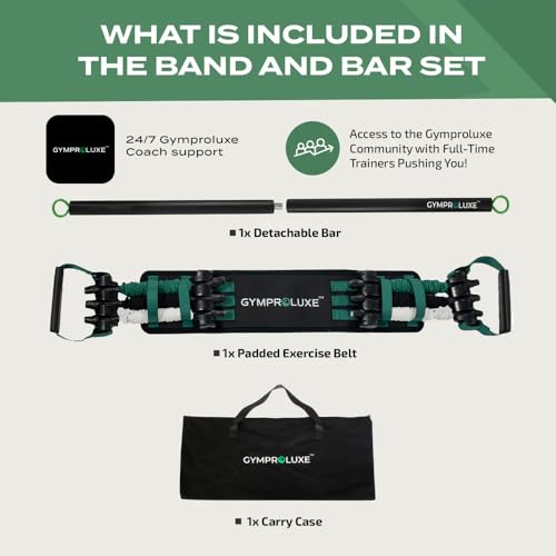 Gymproluxe Portable Gym - Resistance Exercise Band Set - 200LBS Resistance Bands for Men & Women - Multi Gym Fitness Equipment & Pilates Bar for Home Workout - style: Band & Bar