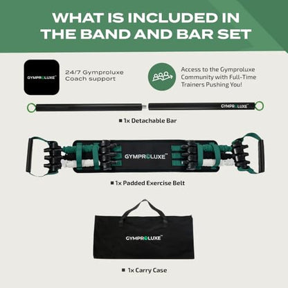 Gymproluxe Portable Gym - Resistance Exercise Band Set - 200LBS Resistance Bands for Men & Women - Multi Gym Fitness Equipment & Pilates Bar for Home Workout - style: Band & Bar