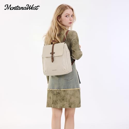Montana West Backpack Purse for Women Casual Daypack Convertible Crossbody Backpack for Travel Work - color: Beige
