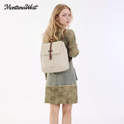 Montana West Backpack Purse for Women Casual Daypack Convertible Crossbody Backpack for Travel Work - color: Beige