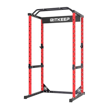 RitKeep RMAX 2250 Power Rack, 1200 lb Capacity Multi-Function Squat Rack and Weight Cage for Strength Training with Pull-Up Bar, Safety Bars, J-Hooks for Home Gym and Garage Gym - color: Red