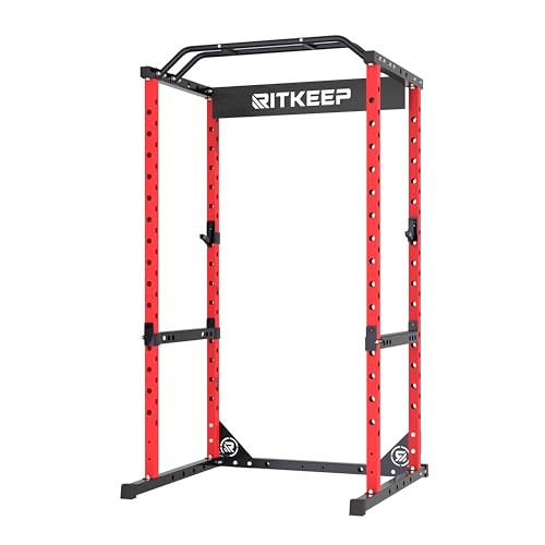 RitKeep RMAX 2250 Power Rack, 1200 lb Capacity Multi-Function Squat Rack and Weight Cage for Strength Training with Pull-Up Bar, Safety Bars, J-Hooks for Home Gym and Garage Gym - color: Red