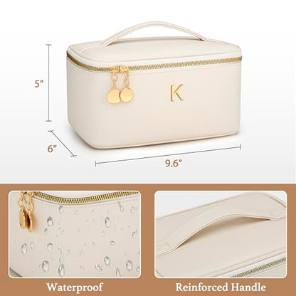 Gifts for Women Travel Makeup Bag Personalized Cosmetic Bag Portable Large Capacity Toiletry Bag(Beige-K) - color: Beige, style: K
