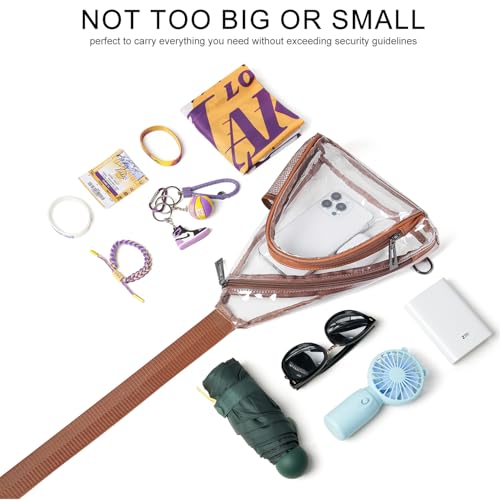 Clear Bag for Stadium Events 12x12x6 Stadium Bag Crossbody Purses Clear Sling Backpack for Concerts Football Games Travel - color: Brown