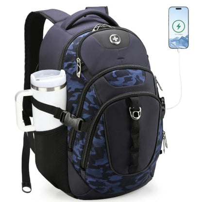 Swissdigital Design Laptop Backpack for Men with USB Charging Port SD803-92 - color: Blue Camo