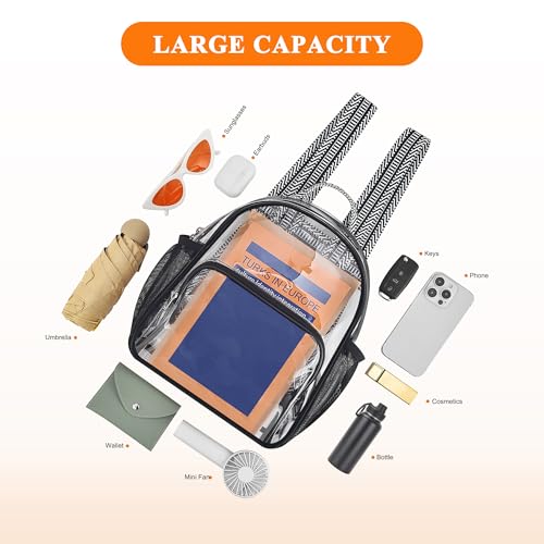Lyingflat Clear Bag for Stadium Events 12x12x6 Small Clear Backpack Stadium approved for Festival Concert Sport Events Work Travel, Black Guitar