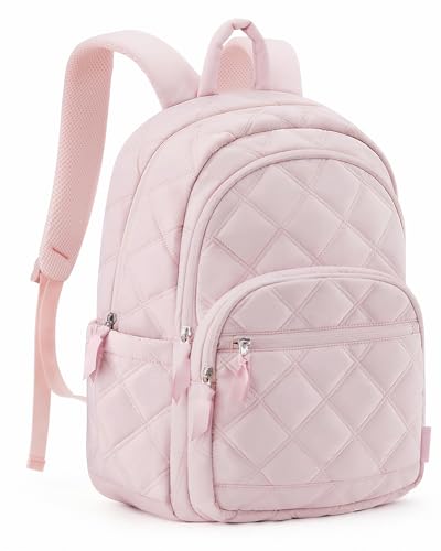 BAGSMART Travel Laptop Backpack, College Backpack for Women, Quilted Small Computer Bookbag, Water-Resistant 15.6 Inch Laptop Casual Bag, Pink - color: 06-soft Pink