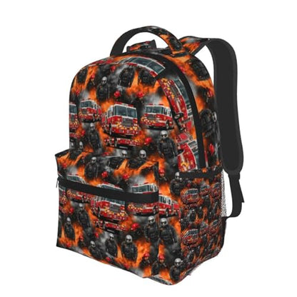 Casual Travel Backpack Fire Truck for Men Women, Lightweight Water Resistant Commuter Daypack with Laptop Compartment and Side Mesh Pockets - color: Pattern (747)