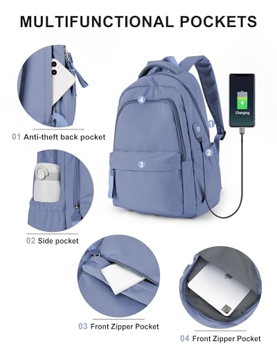 winspansy Simple Cute Backpack for Women Men Waterproof College Bag fit 14 Inch Laptop with USB Charging Port,Violet - color: R1-violet