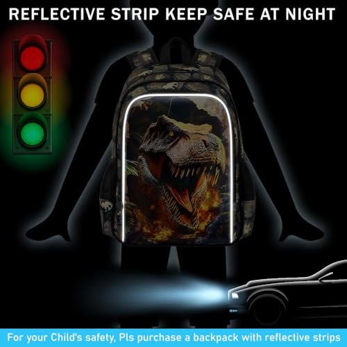 HPJGD 3PCS Dinosaur Kids Bookbag, Water Resistant Boys School Bag Set with Lunch Box, Cool Backpack for Elementary Preschool Toddler - Wall-Breaking T-Rex - color: Cool Uv Printed Wall-breaking T-rex Brown