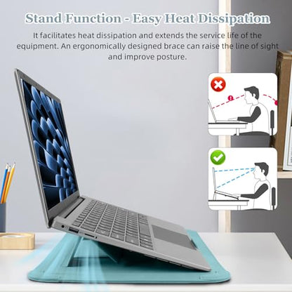 15-16 Inch Protective Laptop Sleeve Case with Stand, for MacBook Air 15" M5~M2 (2026-2023); MacBook Pro 16" M5~M1, Pro/Max(2026-2021), Matte PU Leather Laptop Case 15"-16" (Blue-Green) - color: Blue-Green, size: 15-16 Inch