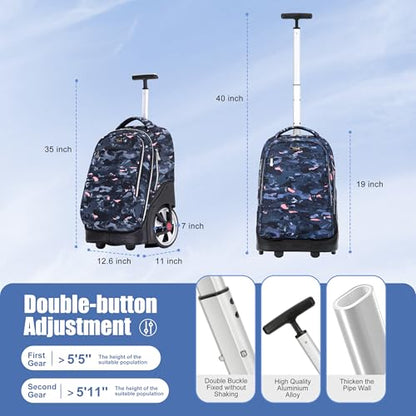 NEW TILAMI 19 Inch Rolling Backpack with Lunch Bag for Girls Boys Wheeled Laptop Backpack Durable Carry-on Bag School Travel, Doodle Grey - color: Doodle Grey