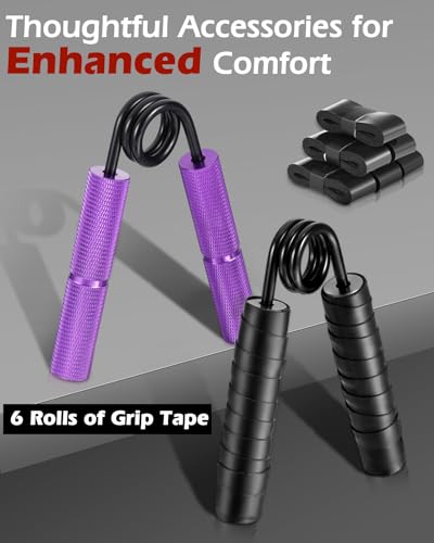Hozzen Grip Strength Trainer, 6 Pack Grip Strength Trainer Set (50-350LB), No Slip Hand Grip Strengthener, Wrist Forearm Strengthener with Grip Tape for Strength Training, Exercise, Injury Recovery - color: Purple+Silver+Gold+Blue+Black+Red (50-200 LBS)