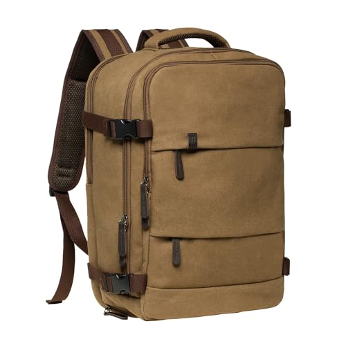 KAUKKO Canvas Travel Rucksack, Large Capacity Carry On Bag with Shoe Pouch and 15.6 inch Laptop Compartment, Flight Approved Outdoor 40L Luggage Weekender Bag, 12-KHAKI - color: 12-khaki