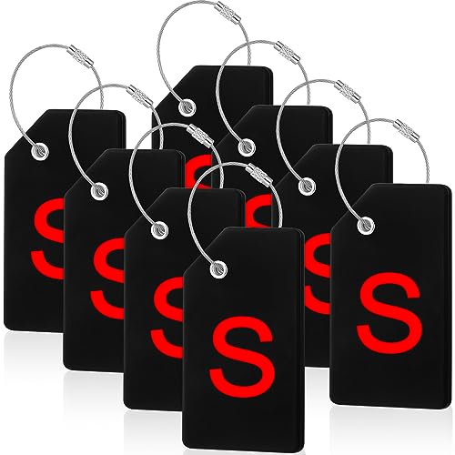 8 Pcs Initial Letter A-Z Luggage Tags Silicone Suitcase Instrument Tag with Name Card and Stainless Steel Loop(Letter S,Red, Black) - size: Letter S, style: Red, Black