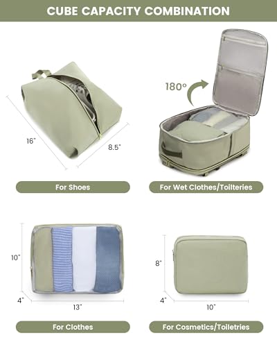 LOVEVOOK Large Travel Backpack for Women, TSA Carry on Backpack for Airplanes, 50L Personal Item Travel Bag for Women fits 17" Laptop,Waterproof Carry on Bag Airplane Approved with 3 Packing Cubes - color: Bean Green - Light Yellow - Dark Olive Green, siz