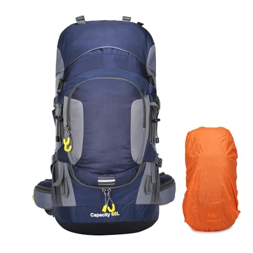 ShowyLive 60L Waterproof Hiking and Camping Backpack for Men - Durable, Lightweight Large Hiking Backpack with Rain Cover, Multi Compartments, and Adjustable Straps, Blue - color: Blue, size: 60L