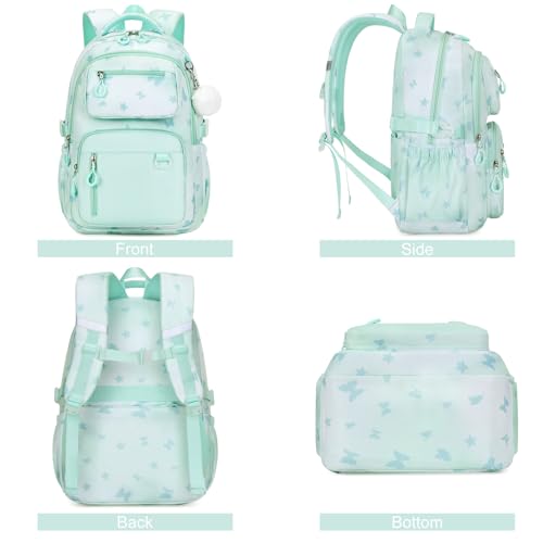 Bevalsa Backpack for Girls 3PCS Teen Girls Backpack for School with Lunch Bag Pencil Case Green Cute Kids Laptop Backpacks Bookbag for Elementary Middle High School College Student (Butterfly) - color: Green Butterfly