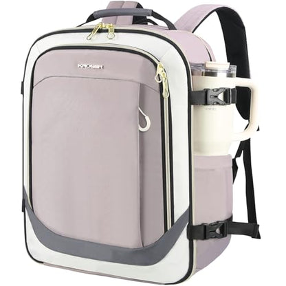 KROSER Laptop Backpack Large Computer Backpack Fits up to 17 Inch Laptop Water-Repellent 40L Travel Backpack Casual Daypack for Business/College/Women/Men-Beige/Dusty Pink/Grey - color: Beige/Dusty Pink/Grey