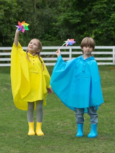 SaphiRose Lightweight Kids Rain Poncho Jacket Waterproof Outwear Rain Coat - color: Blue, size: 5-7 Years