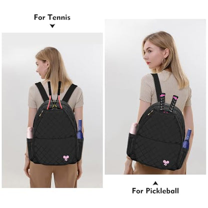 YEEGO DIRECT Tennis Bags for Women, Tennis Backpack Pickleball Racket Bags,Water-Resistant Sling Tote Padel Bag for Pickleball Tennis Badminton, Cute Gifts for Women Girl, Duffle Bag Gym Travel - color: Black