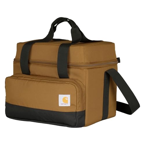 Carhartt Insulated Two Compartment Cooler, Durable Water Repellent Material W/Front Zippered Pocket for Camping, Beach & Travel - color: Carhartt Brown, style: 18 Can