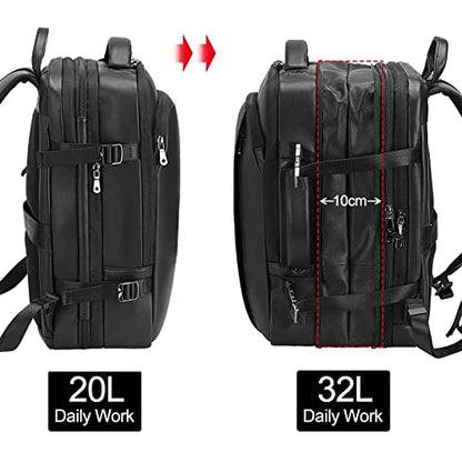 Masa Kawa Leather 15.6 Inch Laptop Backpack for Men Expandable 36L Business Travel Rucksack Daypack Weekender Bag - color: Black