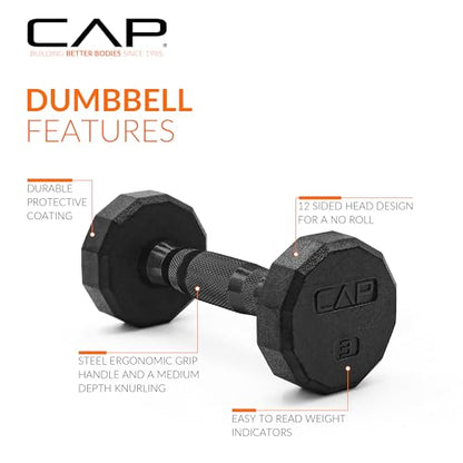 CAP Barbell Coated Dumbbell Weight | Multiple Options Pairs & Sets - size: 3 lb - Pair, style: 12-Sided - Black Handle