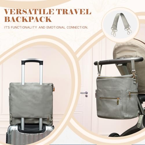 miss fong Large Leather Diaper Bag Backpack with Diaper Changing Pad | Diaper Backpack with 16 Pockets ,Stroller Straps & 2 Insulated Pockets - color: Premium Grey