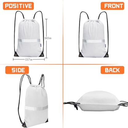 AYKRM White Drawstring Backpack Bag work Sackpack - color: White