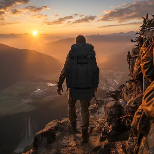 80L Hiking Backpack Men Camping Backpack, Waterproof MOLLE Military Tactical Rucksack, Large Capacity Assault Pack for Outdoor Survival, Trekking, Travel (Black) - color: 80l Black-umolle