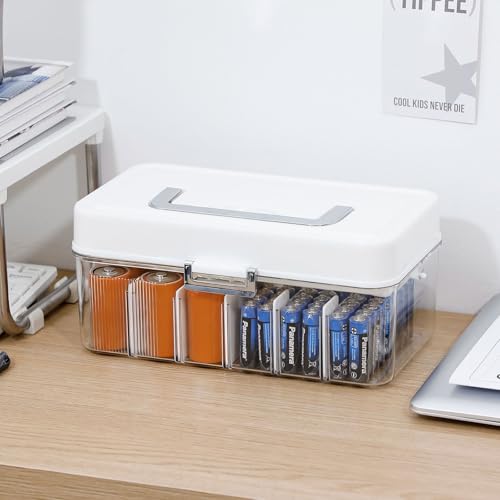 Large Cable Organizer Box with Lid, Plastic Cord Storage Case with Handle and Wire Ties for Home Office, Phone Charger, Art Crafts, Stationery - size: 1 Pack