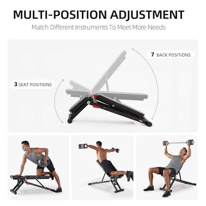 DHT Weight Bench, Adjustable Weight Benches for Home Gym, Workout Bench with Fast Folding, Incline Decline Bench Press for Full Body, Black