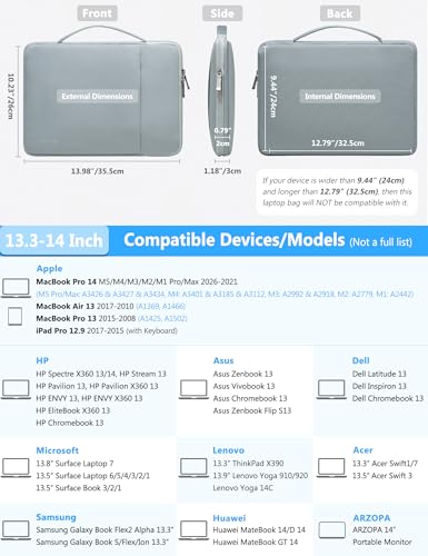 HYZUO 13.3-14 Inch Laptop Case Sleeve Bag for MacBook Pro 14 M5 M4 M3 M2 M1 2026-2021, MacBook Air/Pro 13.3, 13.8"/13.5" Surface Laptop/Book, 13" 13.3" HP Dell Lenovo Asus Acer Chromebook, Ash Blue - color: Ash Blue, size: 13.3-14 Inch