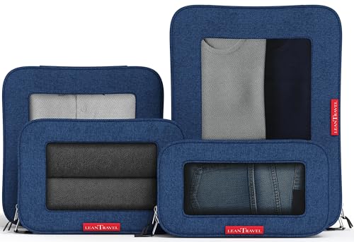LeanTravel Premium Compression Packing Cubes for Travel - Suitcase Organizer Bags with Double Zipper & Breathable Mesh Panel - Space Saving Carry On Luggage Essentials (4-Pack, Navy Blue) - color: Navy Blue, size: 4 pack