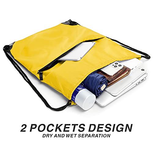 Drawstring Backpack Sports Water Resistant String Bag Sport Gym Sackpack for Women Men Large with Zipper, Yellow - color: Yellow