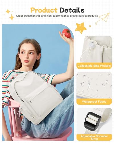 BJLFS White Backpack for School Women Girls, Waterproof Bookbag Cute High School Back pack for Men Teen Boys, Lightweight Travel College Backpack Mochilas Escolares para Casual Daypack Rucksack - color: White