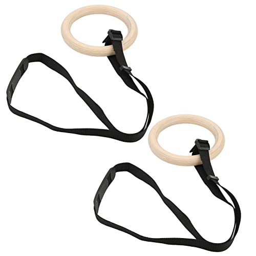 Wooden Gymnastic Rings with Adjustable Buckle Straps, Pull Up Exercise Rings for Home Gym, 330lbs Capacity Full Body Workout Training Equipment for Beginners to Advanced