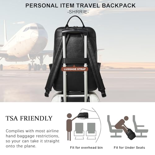 Shrrie Leather Laptop Backpack for Women, 17 inch Large Travel Laptop Backpack Purse for Casual Daypack College Work Bag - color: Black