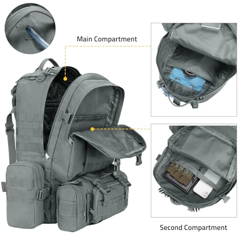 CVLIFE Tactical Backpack Military Army Rucksack 60L Large Assault Pack Detachable Molle Bag, Grey - color: Grey